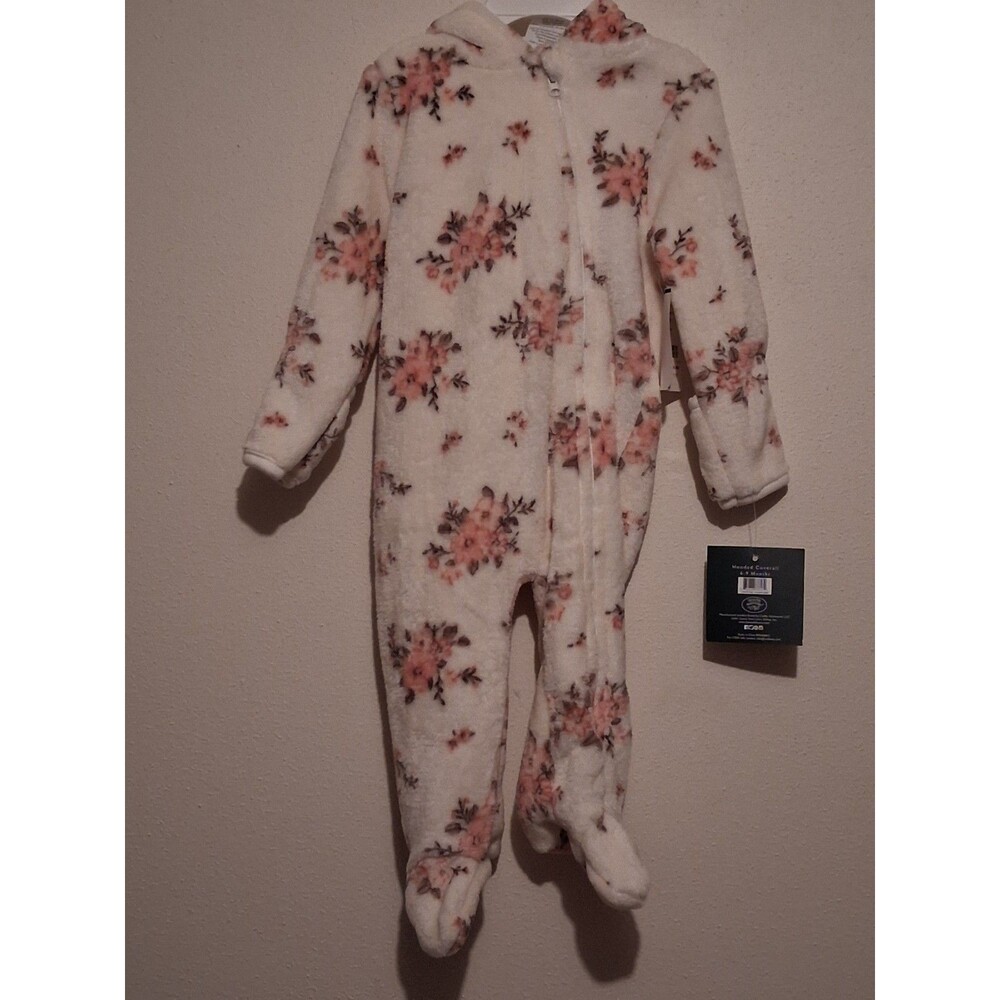 NWT Lauren Ashley Baby Girls Floral Plush Fleece Hooded Coverall Sleeper